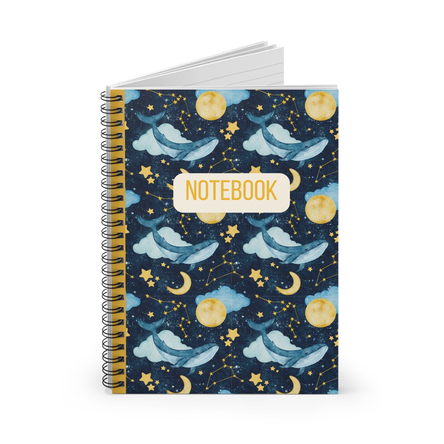 Boho Whale Moon and Stars Spiral Bound Notebook