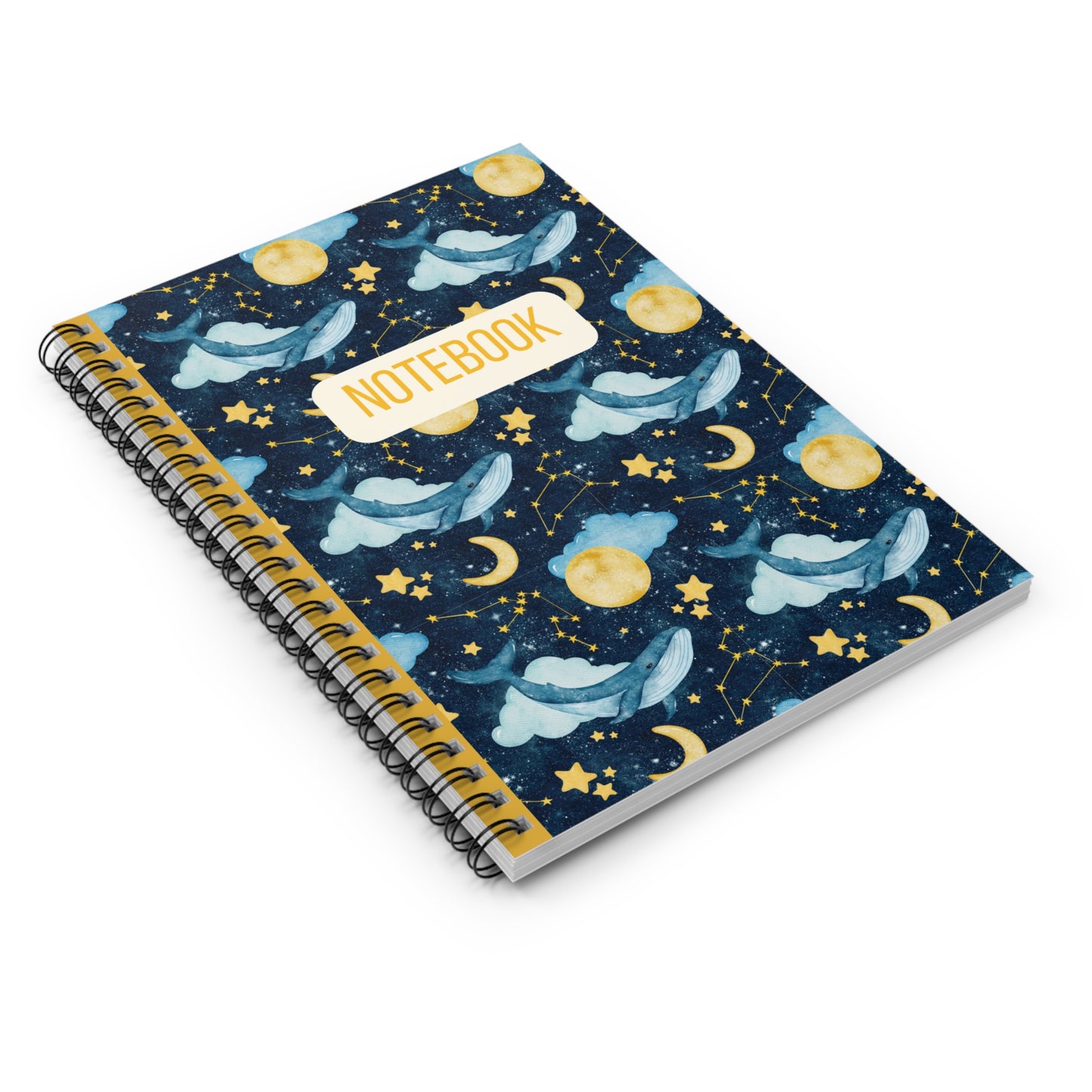 Boho Whale Moon and Stars Spiral Bound Notebook