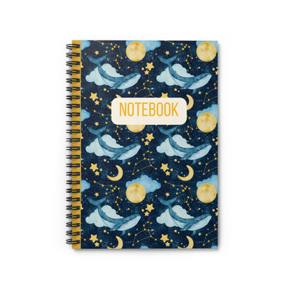 Boho Whale Moon and Stars Spiral Bound Notebook