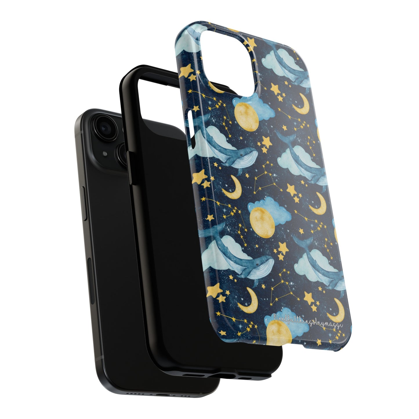 Boho Whale Cloud and Stars Series iPhone (11-15 Pro, Plus, Max, Mini) Tough Phone Case