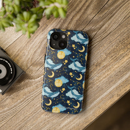 Boho Whale Cloud and Stars Series iPhone (11-15 Pro, Plus, Max, Mini) Tough Phone Case