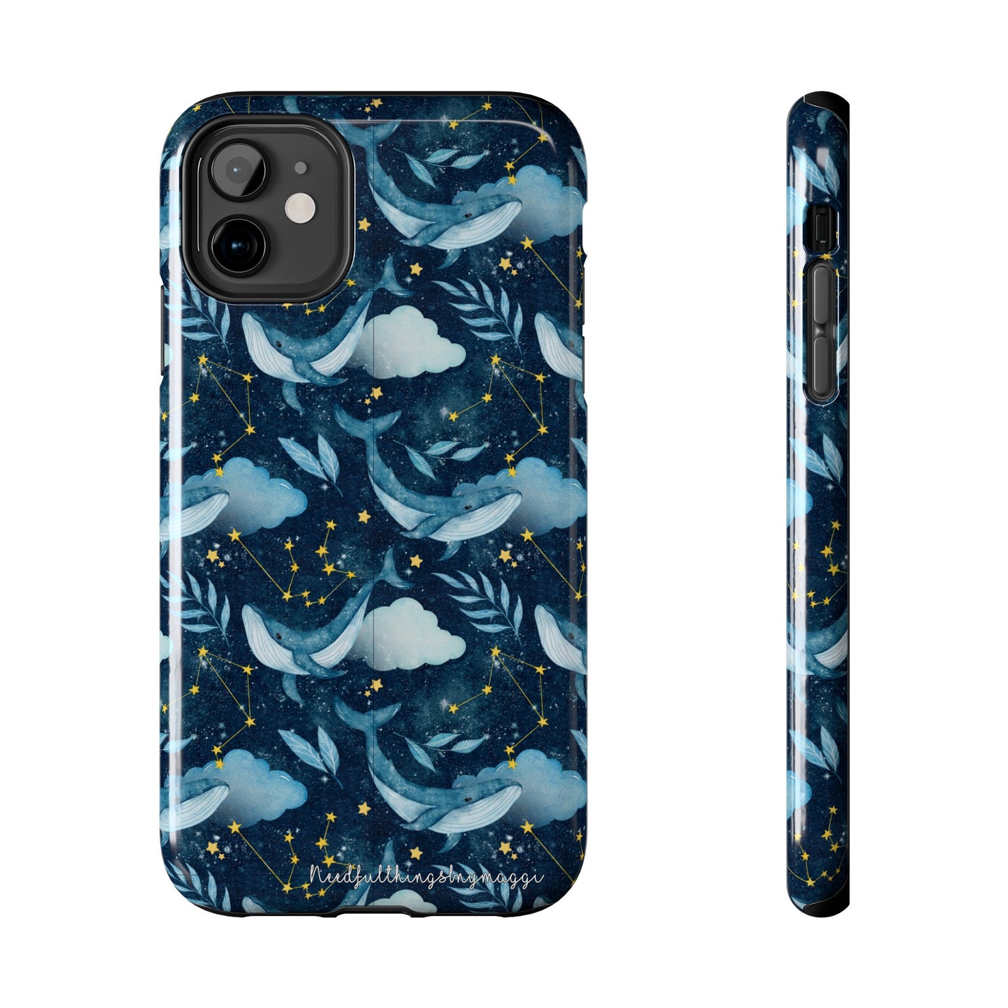 Boho Navy Whale Cloud and Stars Series iPhone (11-15 Pro, Plus, Max, Mini) Tough Case