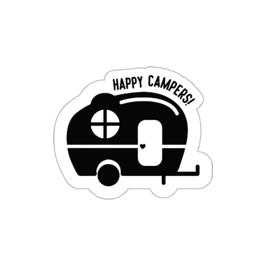 Black and White Happy Camper Indoor/Outdoor Vinyl Sticker - Take the Scenic Route!