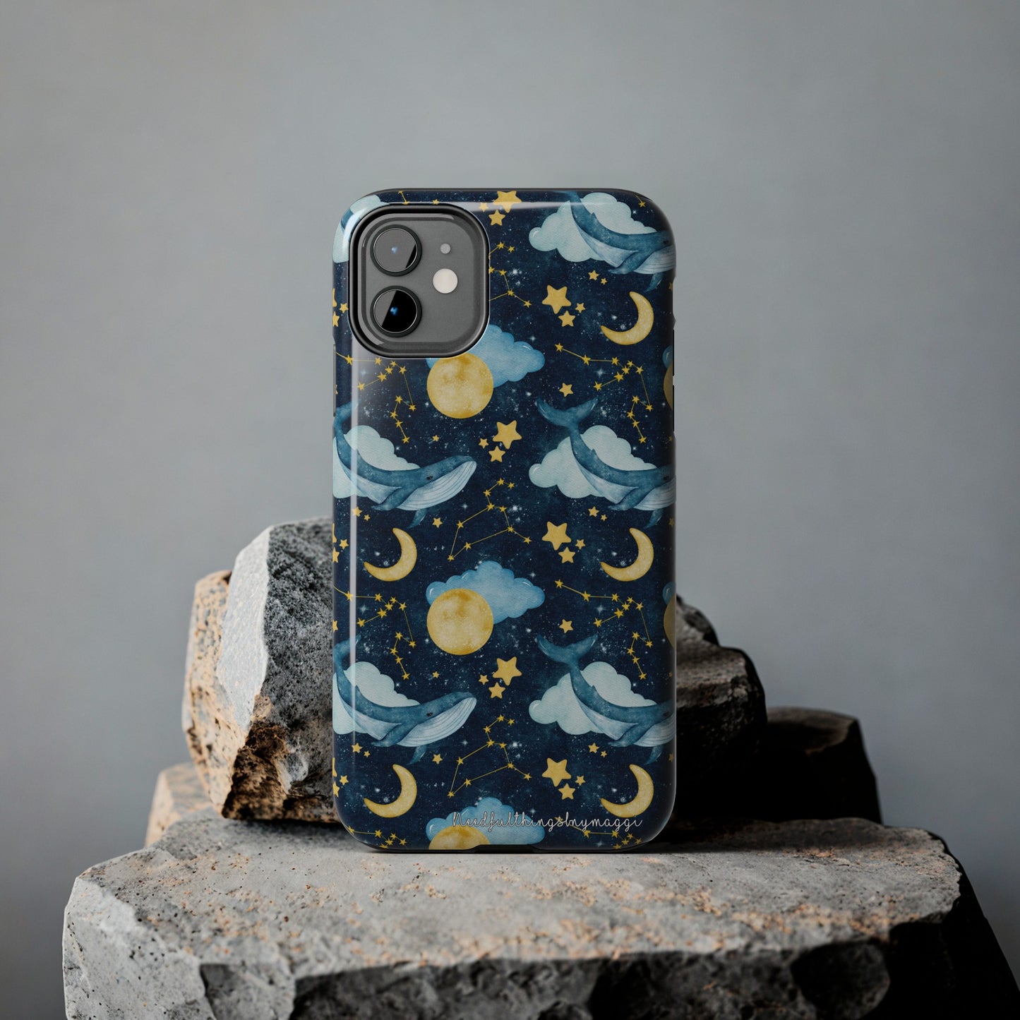 Boho Whale Cloud and Stars Series iPhone (11-15 Pro, Plus, Max, Mini) Tough Phone Case